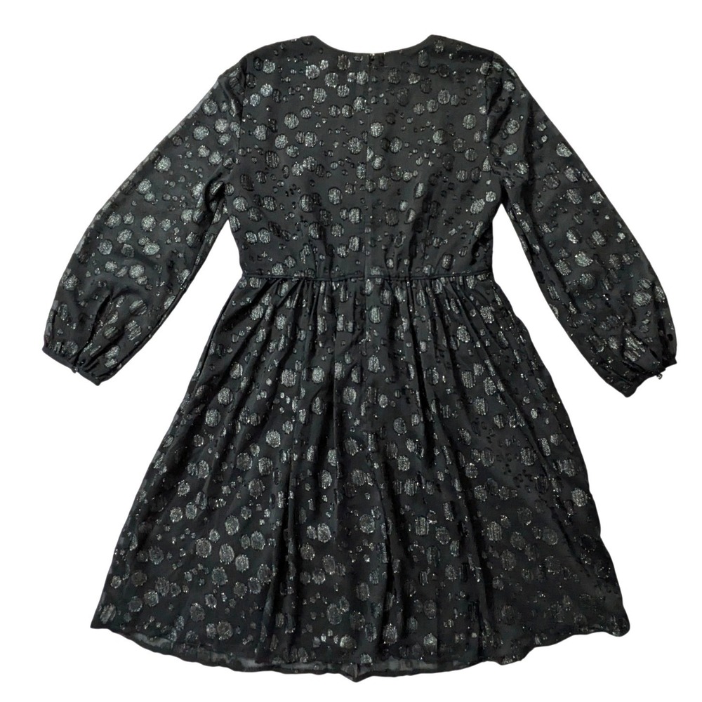 J.Crew A-Line Dress Metallic Dot Jacquard Black Silver Fit Flare Sz 4 - Picture 3 of 16